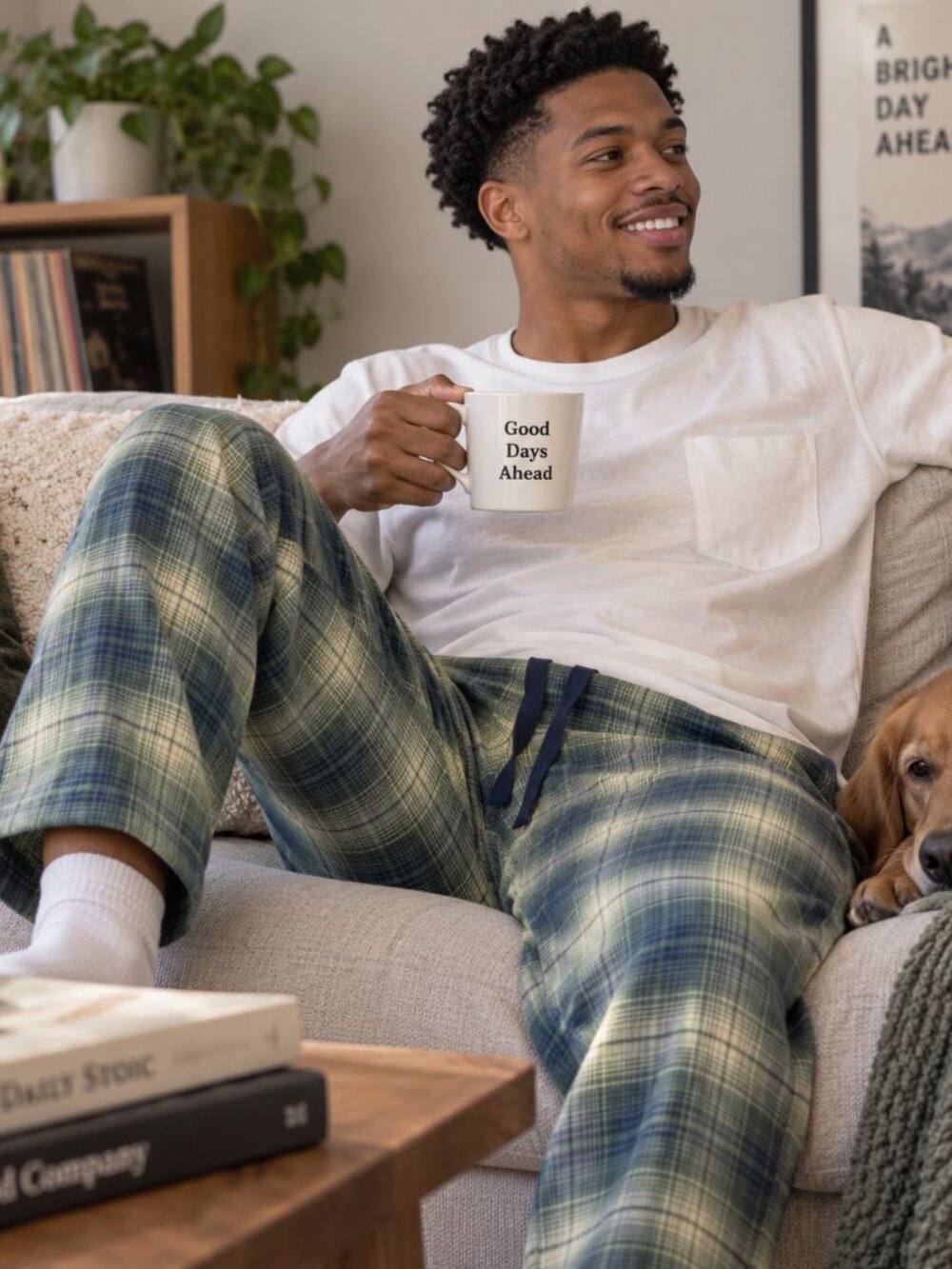 Pendleton Mens L Green Blue Plaid 100% Cotton Drawstring Lounge Pajama Pants